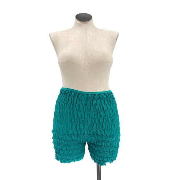 Vintage 1970s Teal Ruched Lace Ruffled Bloomers Size Large Malco Modes - Picture 1 of 7